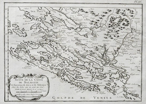 BELLIN, JACQUES NICOLAS: MAP OF DALMATIA FROM ZADAR TO ŠIBENIK